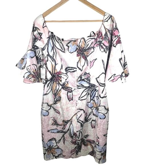NWT Laundry by Shelli Segal Off Shoulder Blush Floral Print Jacquard Dress Sz 10 - Picture 5 of 13